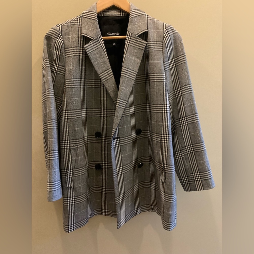 Madewell Gray, Black + White Plaid Blazer